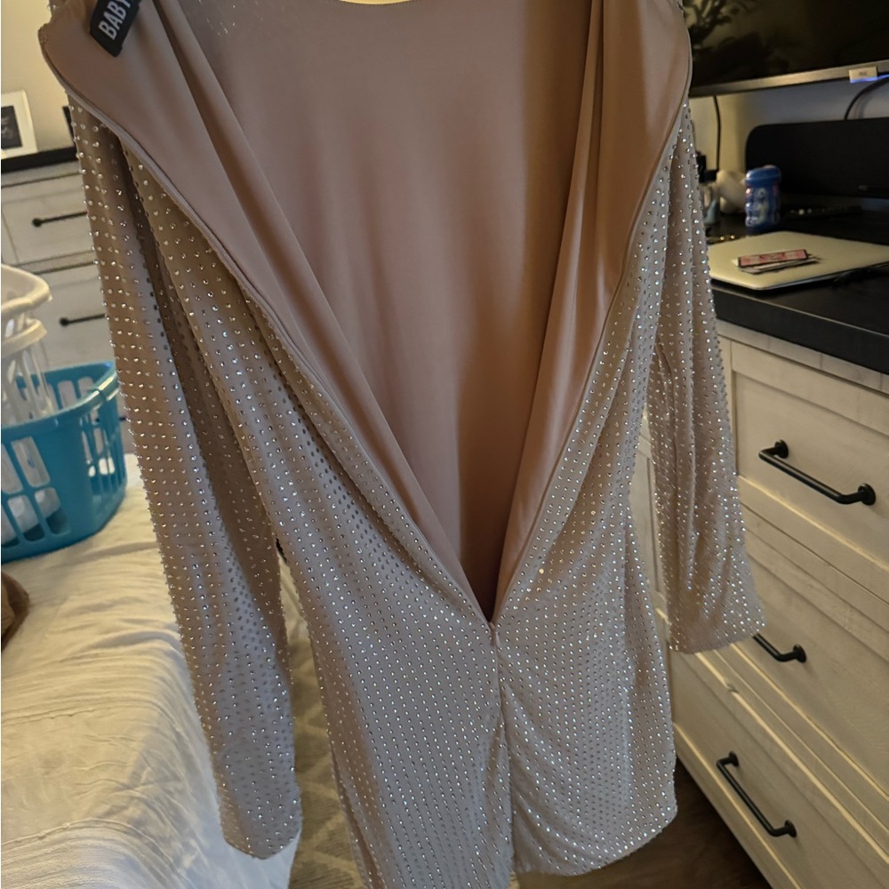 Sparkling Long Sleeve Mini Dress nude color - Picture 6 of 7